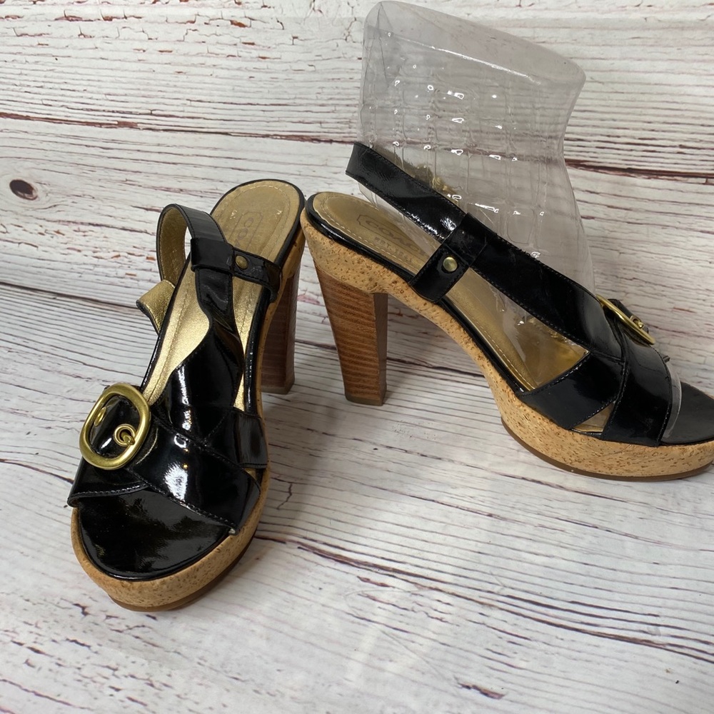 Coach Black Strap Size 7 Cork Wood Heel
